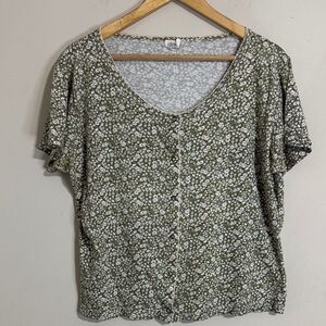 Vintage J. Crew Ditsy Floral Print Women's Snap Front Top size L Cottagecore